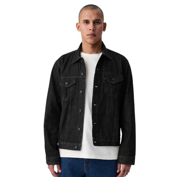 Banana Republic Black Coated Denim Trucker Jacket Men’s Small - Picture 2 of 12